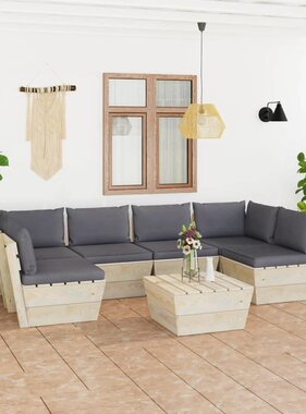 VidaXL 7-delige Loungeset met kussens pallet vurenhout