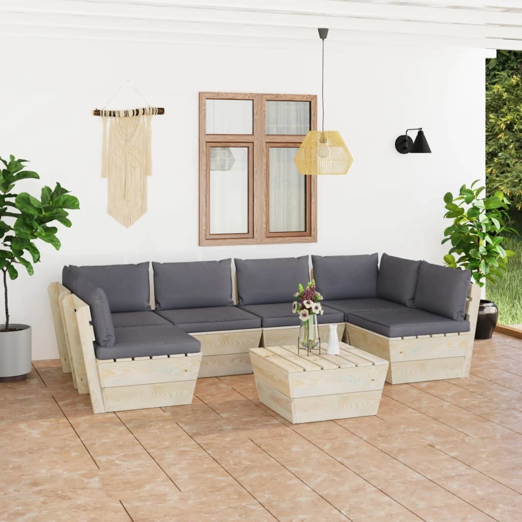 VidaXL 7-delige Loungeset met kussens pallet vurenhout