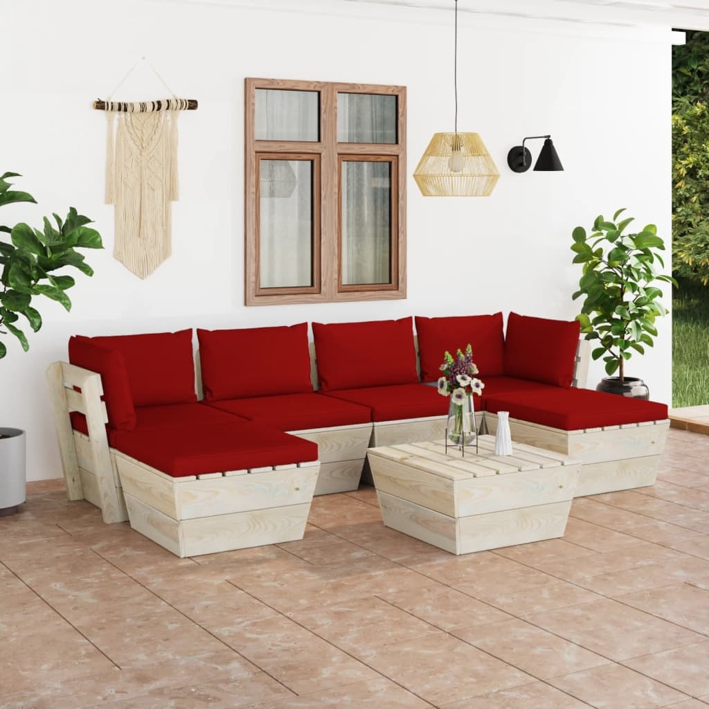 VidaXL 7-delige Loungeset met kussens pallet vurenhout