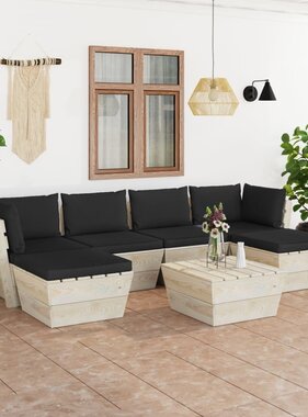 VidaXL 7-delige Loungeset met kussens pallet vurenhout