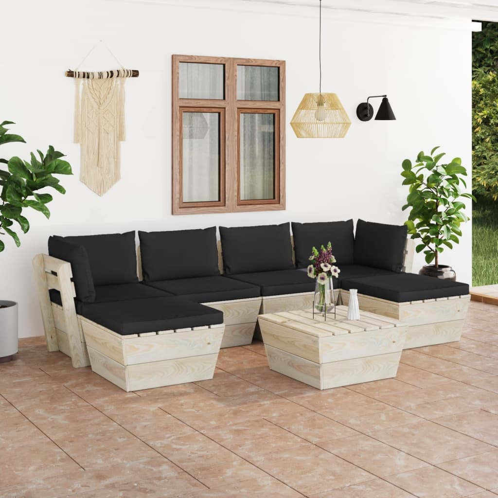 VidaXL 7-delige Loungeset met kussens pallet vurenhout