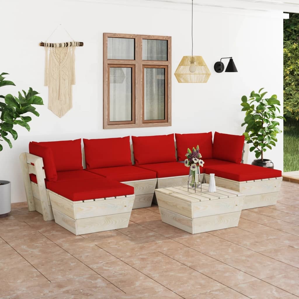 VidaXL 7-delige Loungeset met kussens pallet vurenhout