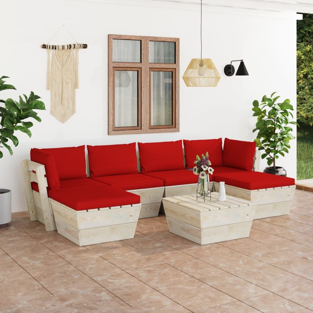 VidaXL 7-delige Loungeset met kussens pallet vurenhout