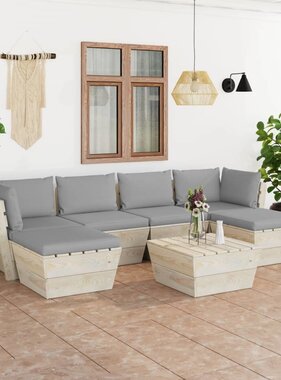 VidaXL 7-delige Loungeset met kussens pallet vurenhout