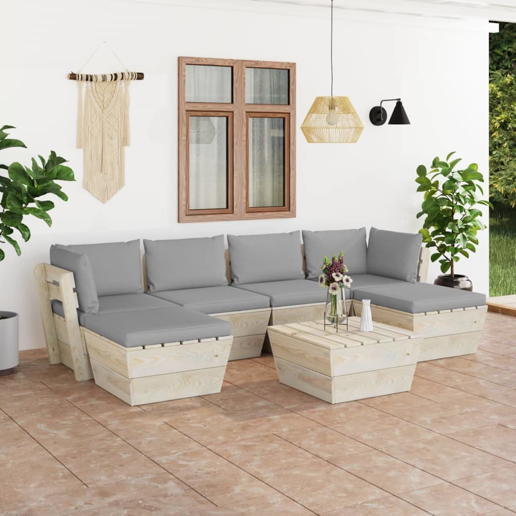 VidaXL 7-delige Loungeset met kussens pallet vurenhout