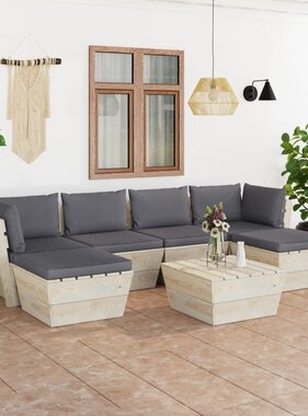 VidaXL 7-delige Loungeset met kussens pallet vurenhout