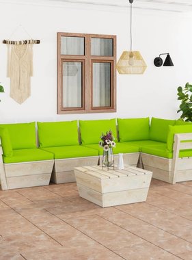 VidaXL 6-delige Loungeset met kussens pallet vurenhout