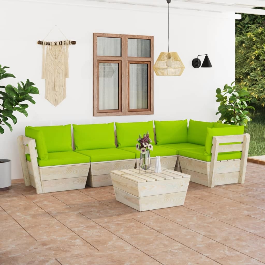 VidaXL 6-delige Loungeset met kussens pallet vurenhout