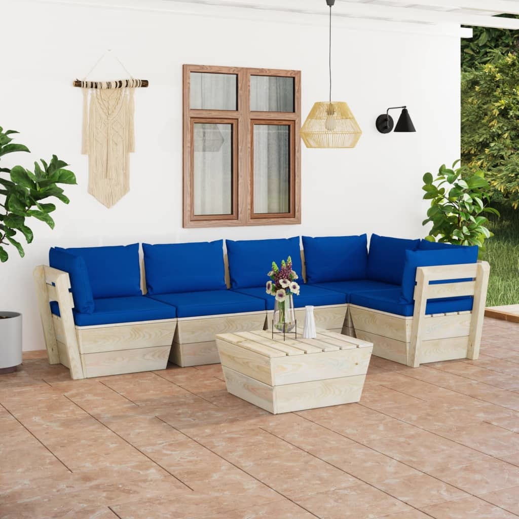 VidaXL 6-delige Loungeset met kussens pallet vurenhout