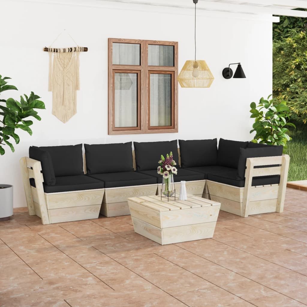 VidaXL 6-delige Loungeset met kussens pallet vurenhout