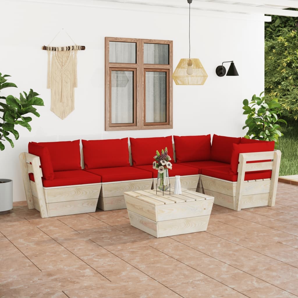 VidaXL 6-delige Loungeset met kussens pallet vurenhout