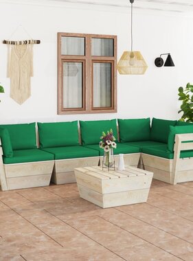 VidaXL 6-delige Loungeset met kussens pallet vurenhout