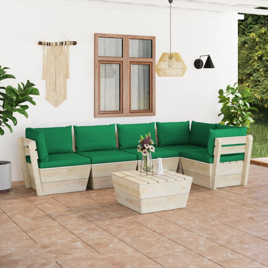 VidaXL 6-delige Loungeset met kussens pallet vurenhout