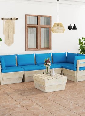 VidaXL 6-delige Loungeset met kussens pallet vurenhout
