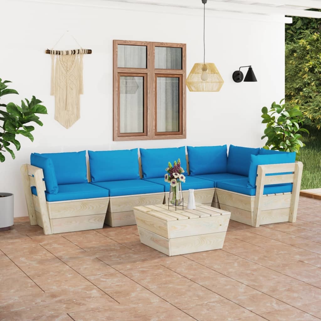 VidaXL 6-delige Loungeset met kussens pallet vurenhout