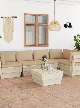 VidaXL 6-delige Loungeset met kussens pallet vurenhout
