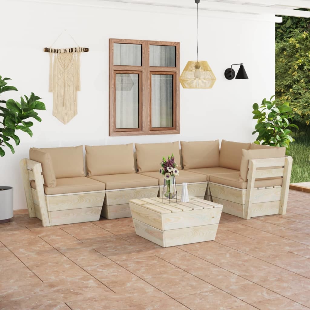 VidaXL 6-delige Loungeset met kussens pallet vurenhout