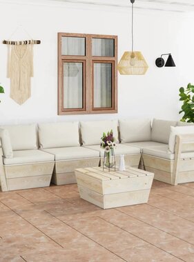 VidaXL 6-delige Loungeset met kussens pallet vurenhout