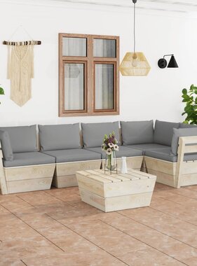 VidaXL 6-delige Loungeset met kussens pallet vurenhout
