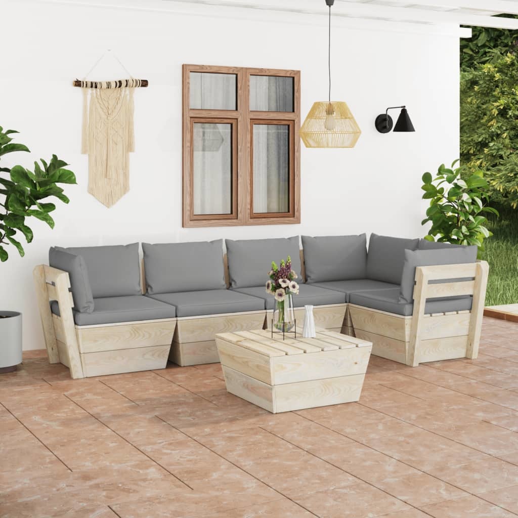 VidaXL 6-delige Loungeset met kussens pallet vurenhout