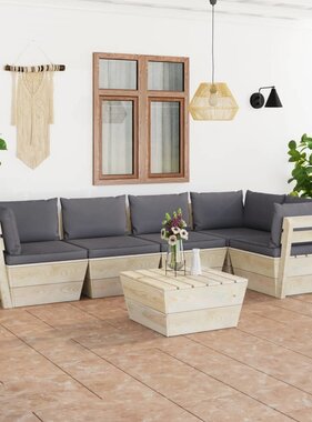 VidaXL 6-delige Loungeset met kussens pallet vurenhout