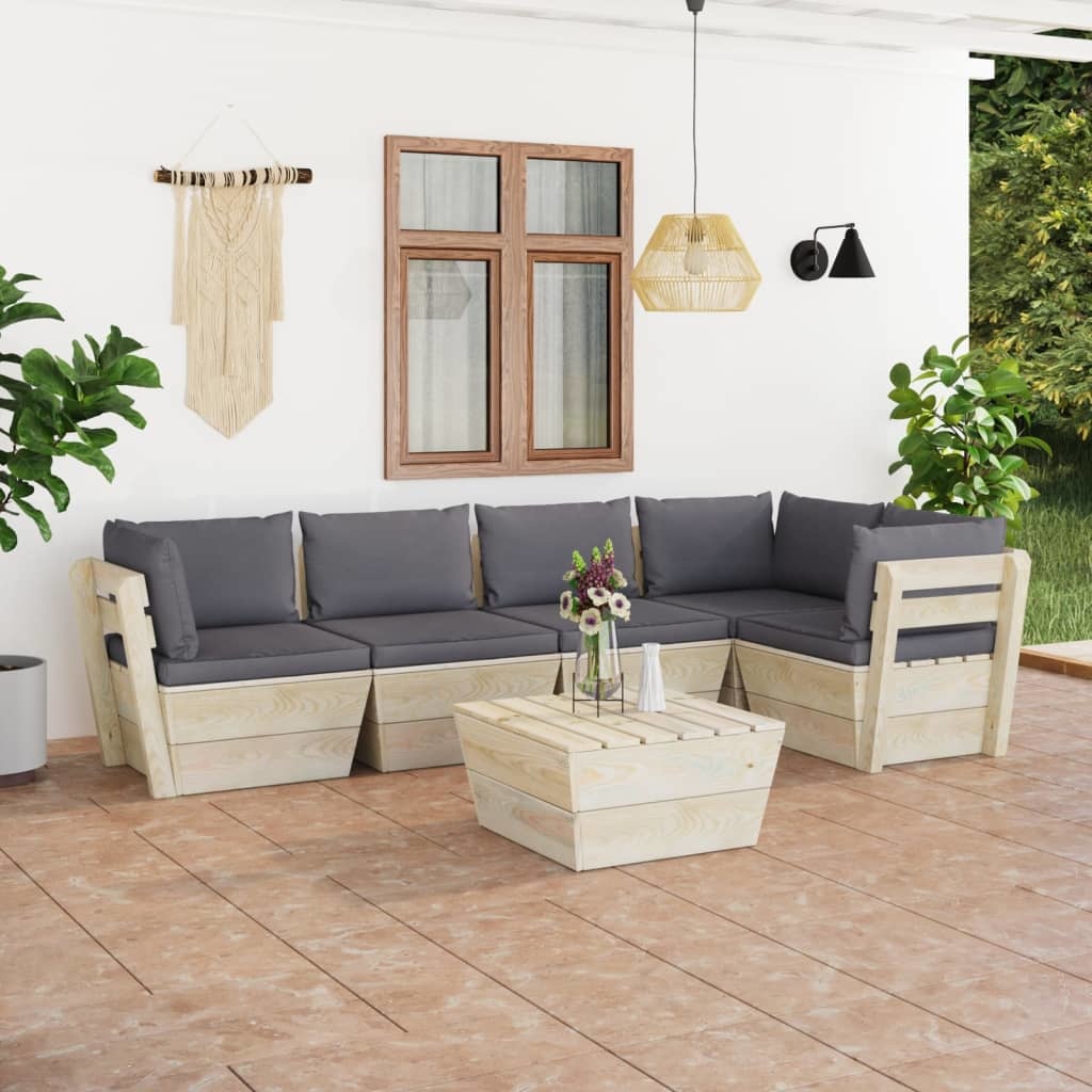 VidaXL 6-delige Loungeset met kussens pallet vurenhout
