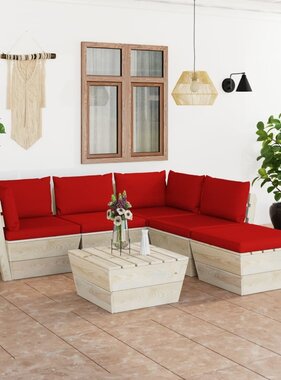 VidaXL 6-delige Loungeset met kussens pallet vurenhout