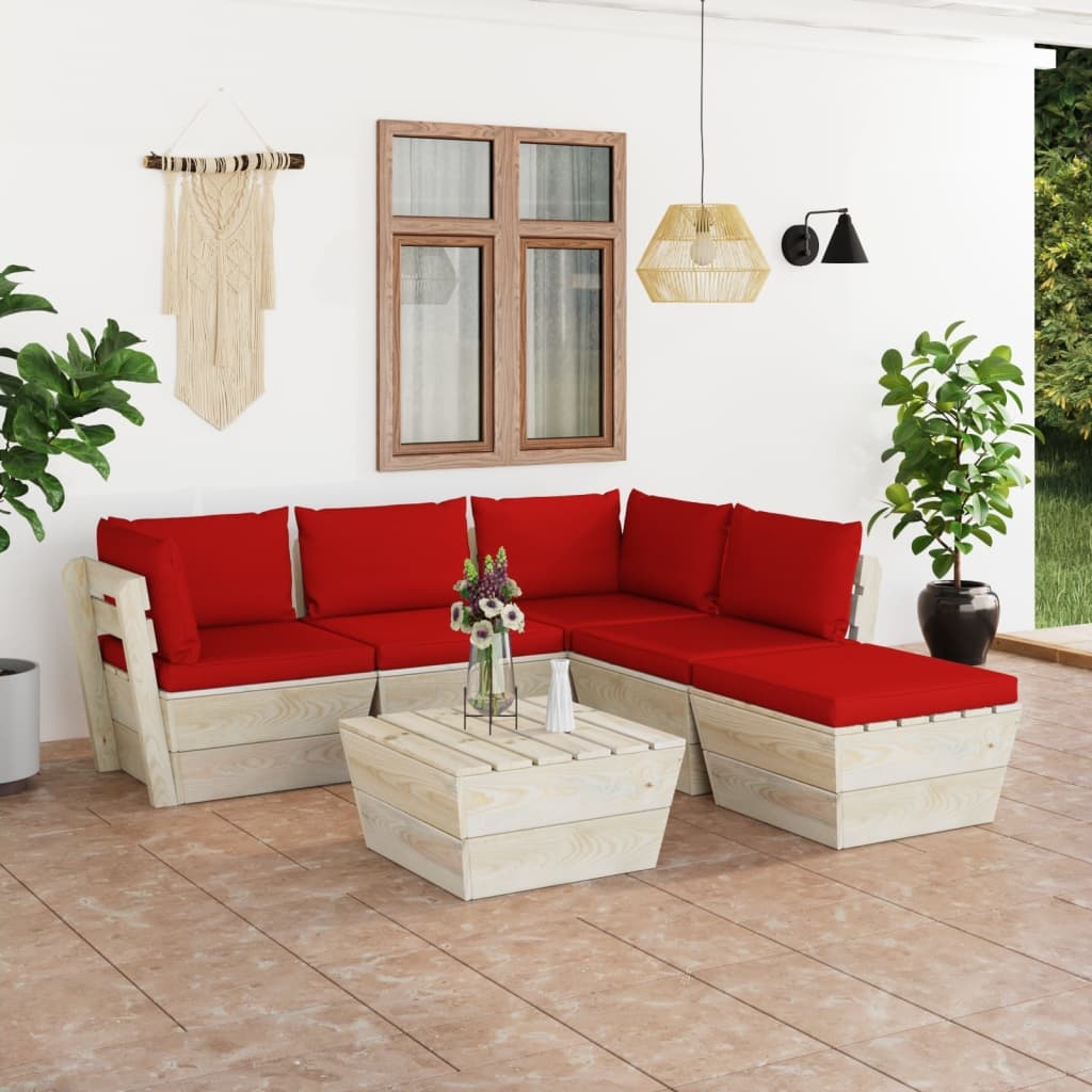 VidaXL 6-delige Loungeset met kussens pallet vurenhout