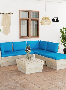 VidaXL 6-delige Loungeset met kussens pallet vurenhout