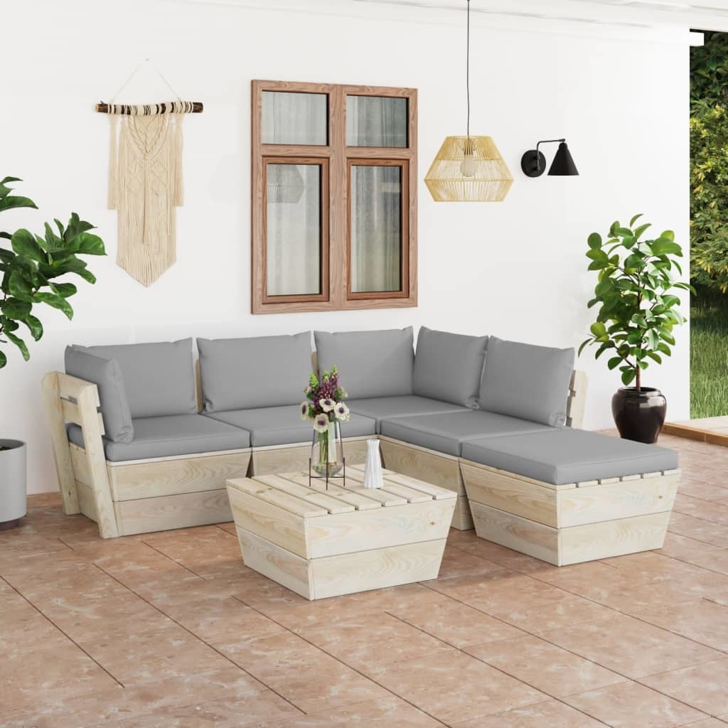 VidaXL 6-delige Loungeset met kussens pallet vurenhout