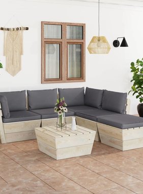 VidaXL 6-delige Loungeset met kussens pallet vurenhout