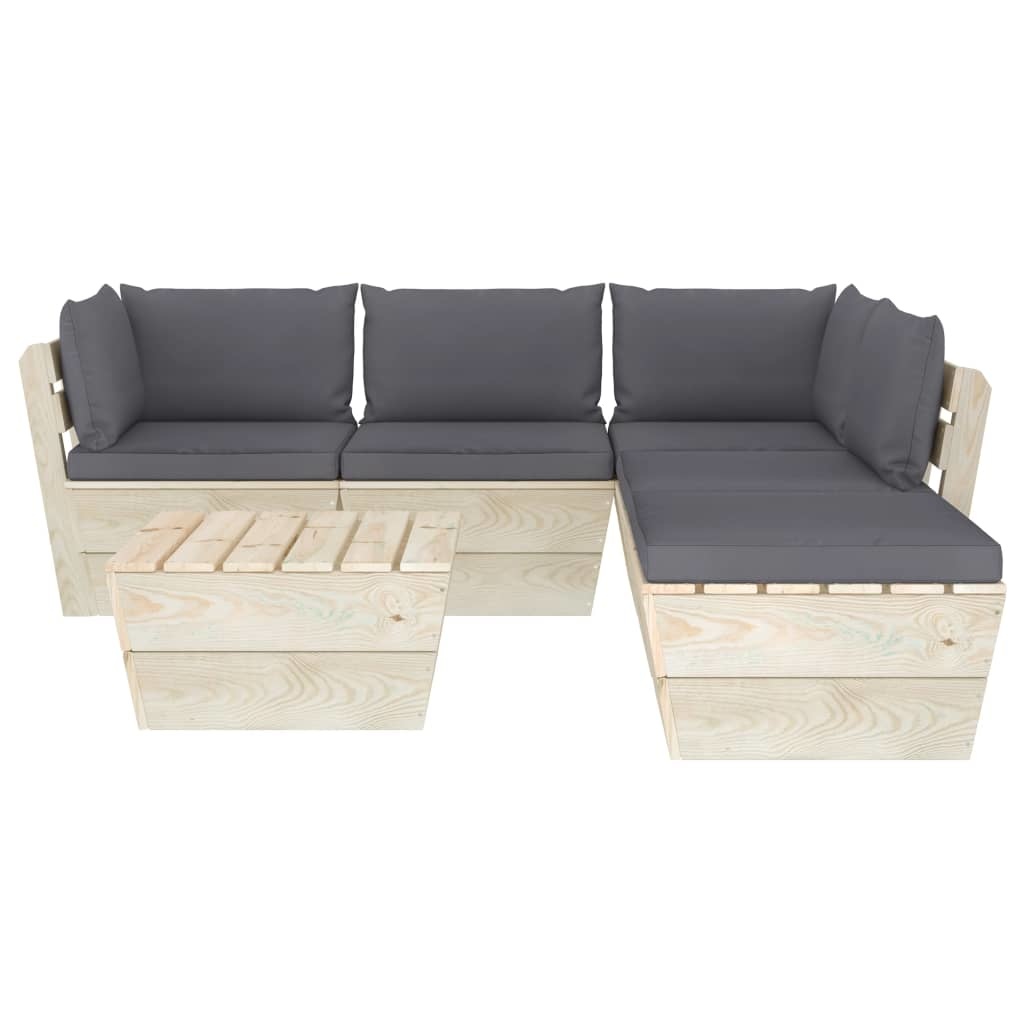 VidaXL 6-delige Loungeset met kussens pallet vurenhout