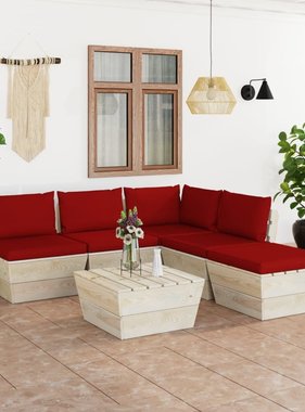 VidaXL 6-delige Loungeset met kussens pallet vurenhout