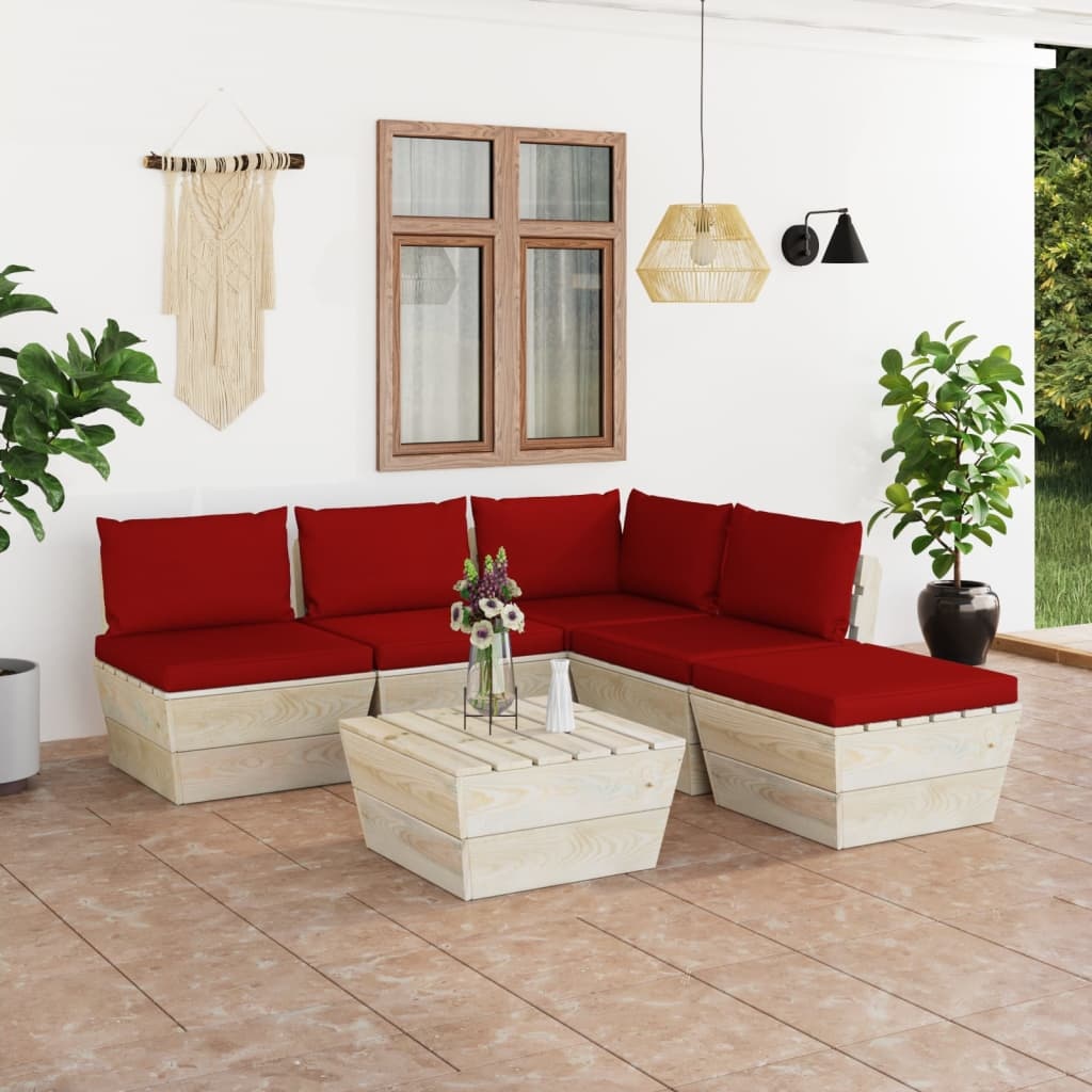 VidaXL 6-delige Loungeset met kussens pallet vurenhout