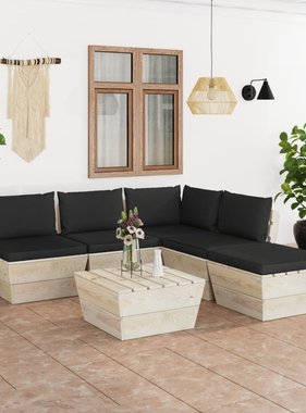 VidaXL 6-delige Loungeset met kussens pallet vurenhout