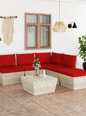 VidaXL 6-delige Loungeset met kussens pallet vurenhout