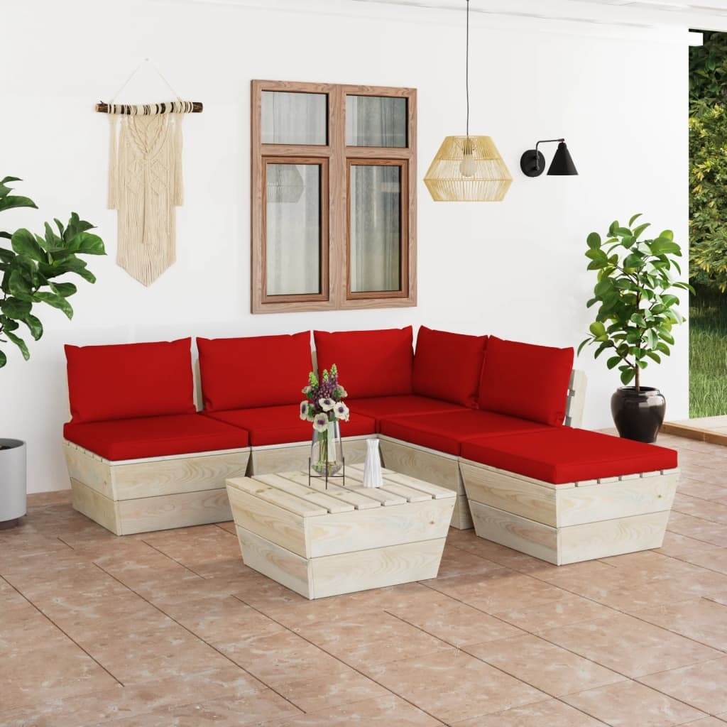 VidaXL 6-delige Loungeset met kussens pallet vurenhout