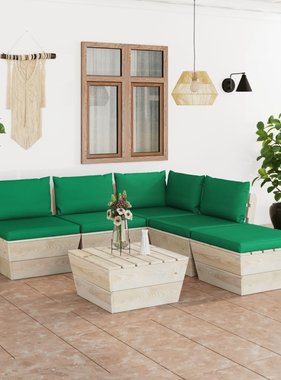 VidaXL 6-delige Loungeset met kussens pallet vurenhout
