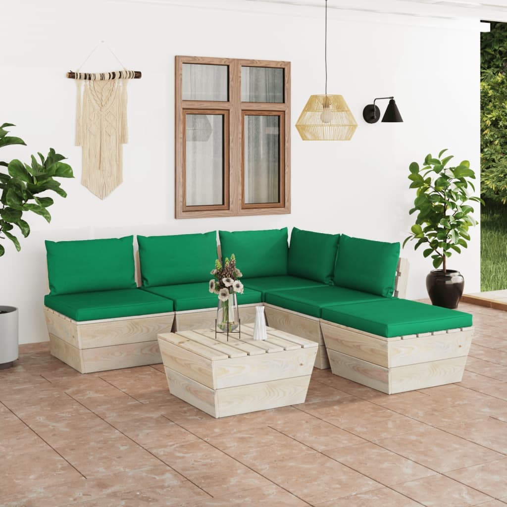 VidaXL 6-delige Loungeset met kussens pallet vurenhout