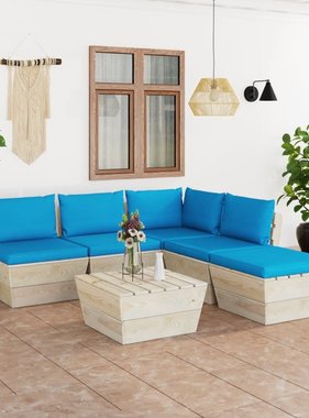 VidaXL 6-delige Loungeset met kussens pallet vurenhout