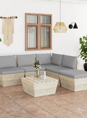 VidaXL 6-delige Loungeset met kussens pallet vurenhout