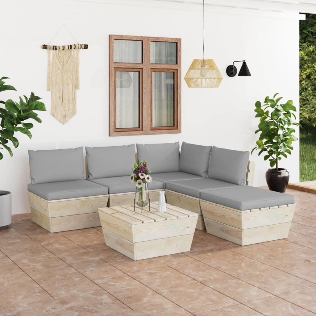 VidaXL 6-delige Loungeset met kussens pallet vurenhout