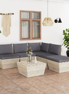 VidaXL 6-delige Loungeset met kussens pallet vurenhout