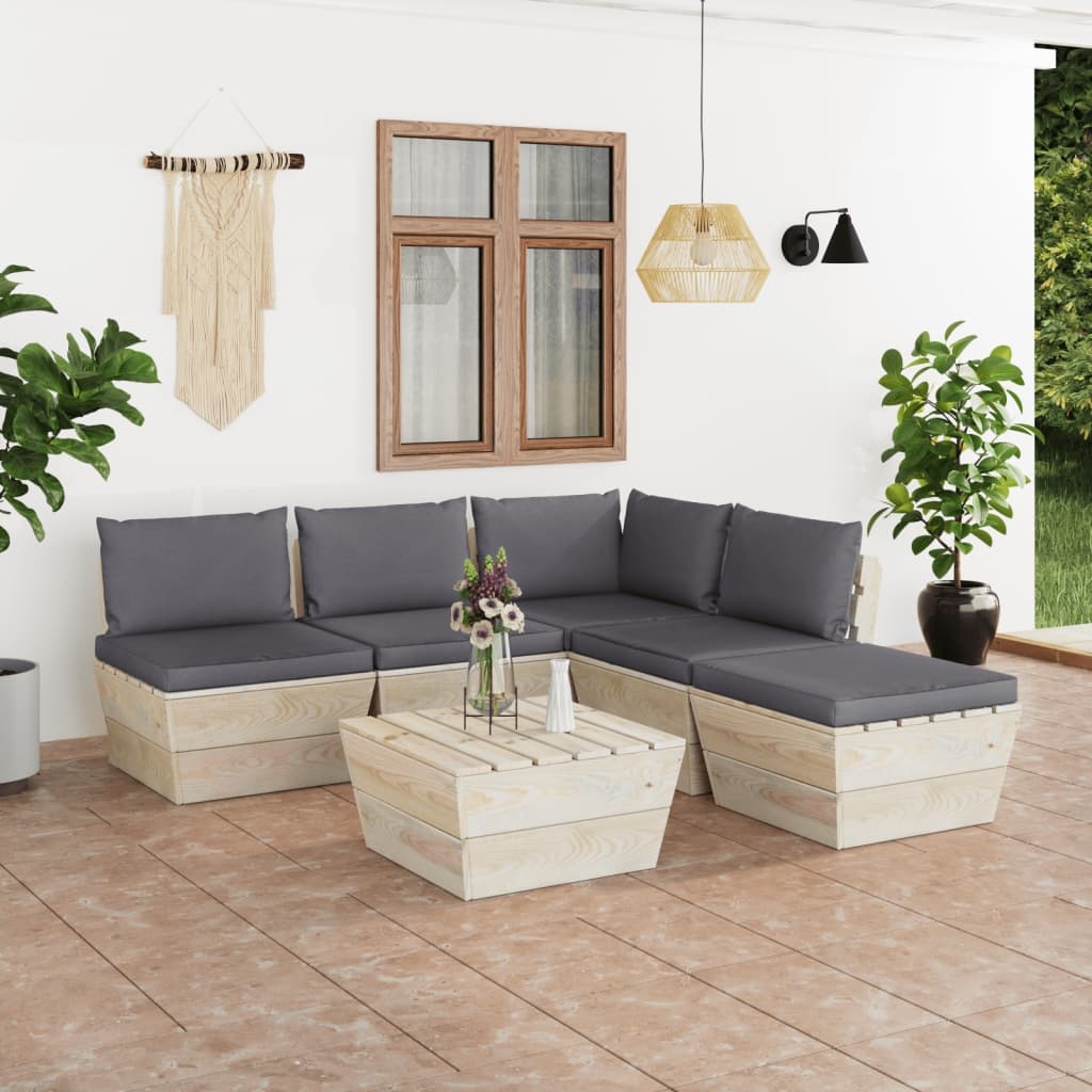 VidaXL 6-delige Loungeset met kussens pallet vurenhout