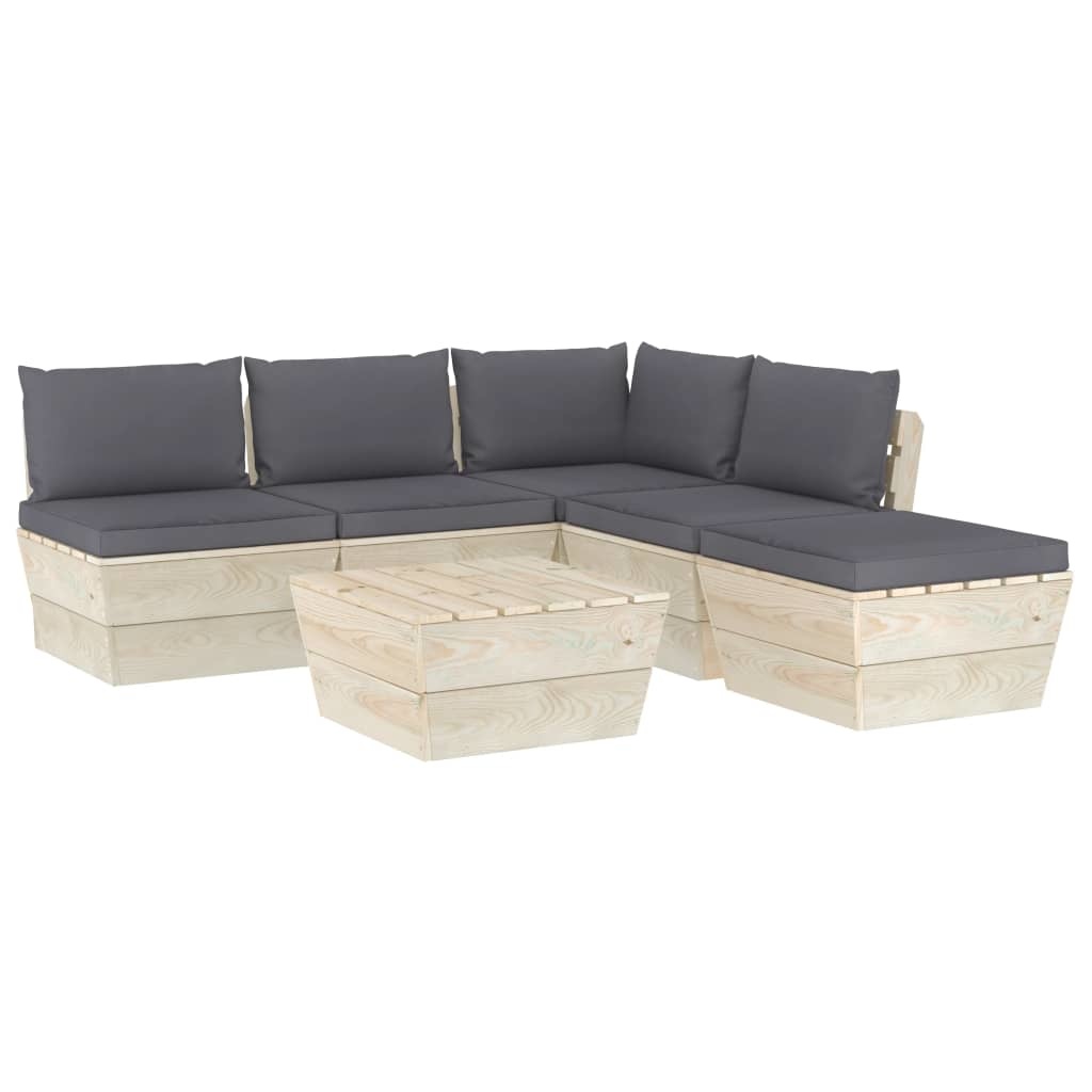 VidaXL 6-delige Loungeset met kussens pallet vurenhout