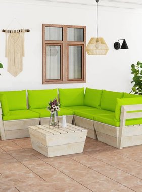 VidaXL 6-delige Loungeset met kussens pallet vurenhout
