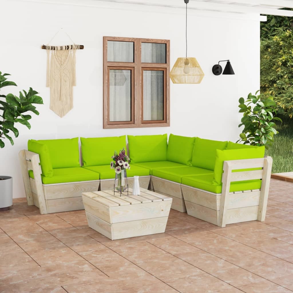VidaXL 6-delige Loungeset met kussens pallet vurenhout