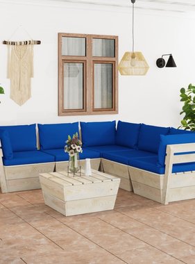 VidaXL 6-delige Loungeset met kussens pallet vurenhout