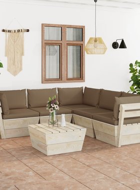 VidaXL 6-delige Loungeset met kussens pallet vurenhout