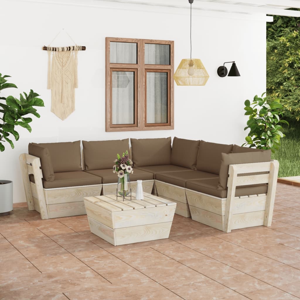 VidaXL 6-delige Loungeset met kussens pallet vurenhout